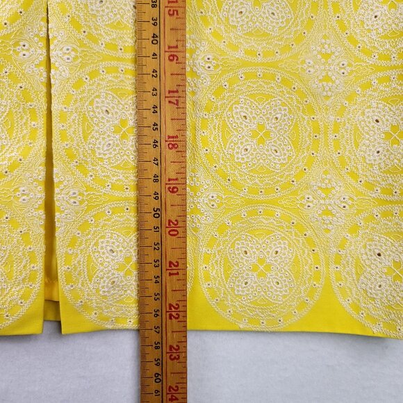 Black Label Talbots Lined Yellow Cotton Pencil Skirt White Embroidery Zip Sz 4 - Picture 9 of 9